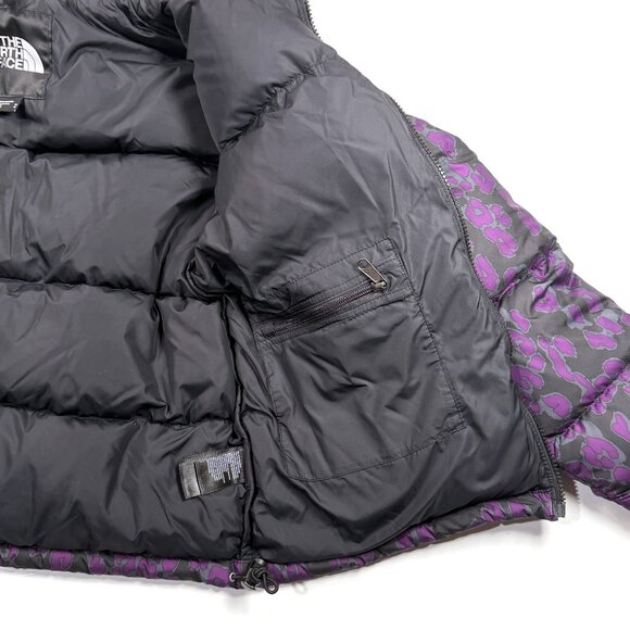 The North Face 1996 Retro Nuptse Printed 700 Down Jacket Purple Leopard Womens M - Picture 3 of 13